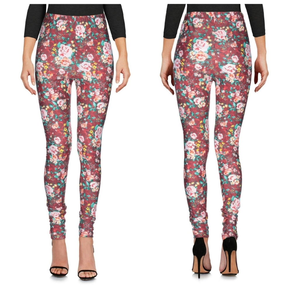 Golden Goose Floral Print Leggings Size Medium Maroon Multicolor - Picture 2 of 7